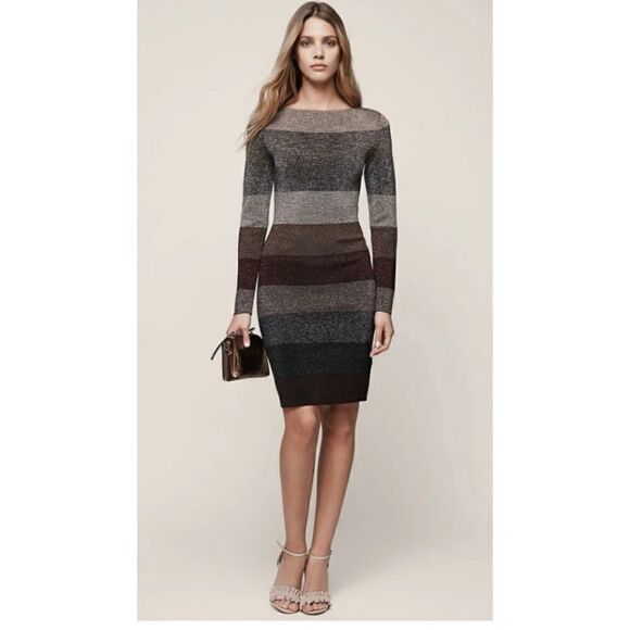 REISS Ashlyn Metallic Striped Lurex Dress Size 8 / Like Néw - Picture 1 of 8